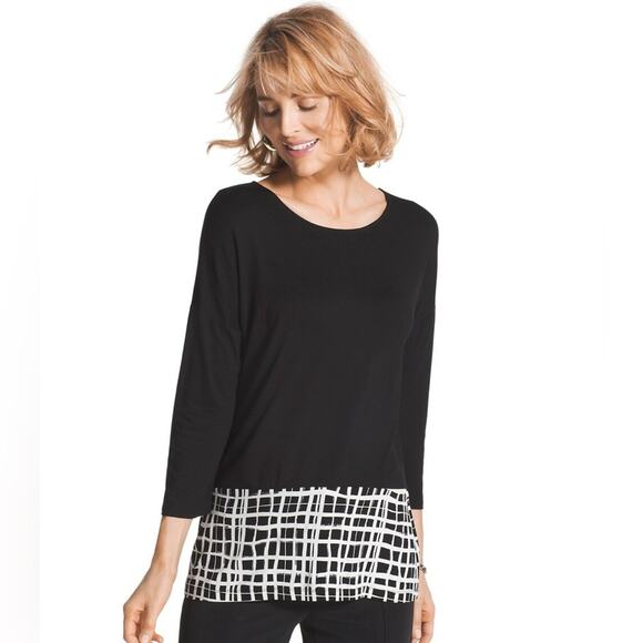 Chico’s Plaid Black & White Color Block Hem Tunic Top EUC Sz 16 Stretchy Rayon - Picture 13 of 13